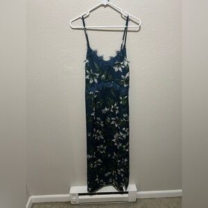 JOA Floral Lace Trim Slip Dress | Size Medium | Double Side Slits Blue
